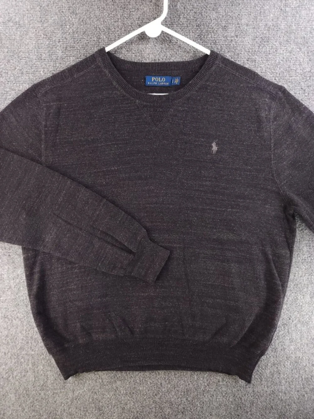 Polo Ralph Lauren Men Charcoal Gray Heathered Cotton Crewneck Sweater Large